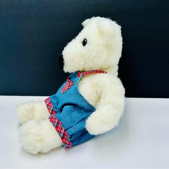 VTG Teddy Bear Plush White With Blue Coveralls 14 Inch Stuffed Animal Whimsical - Picture 4 of 7
